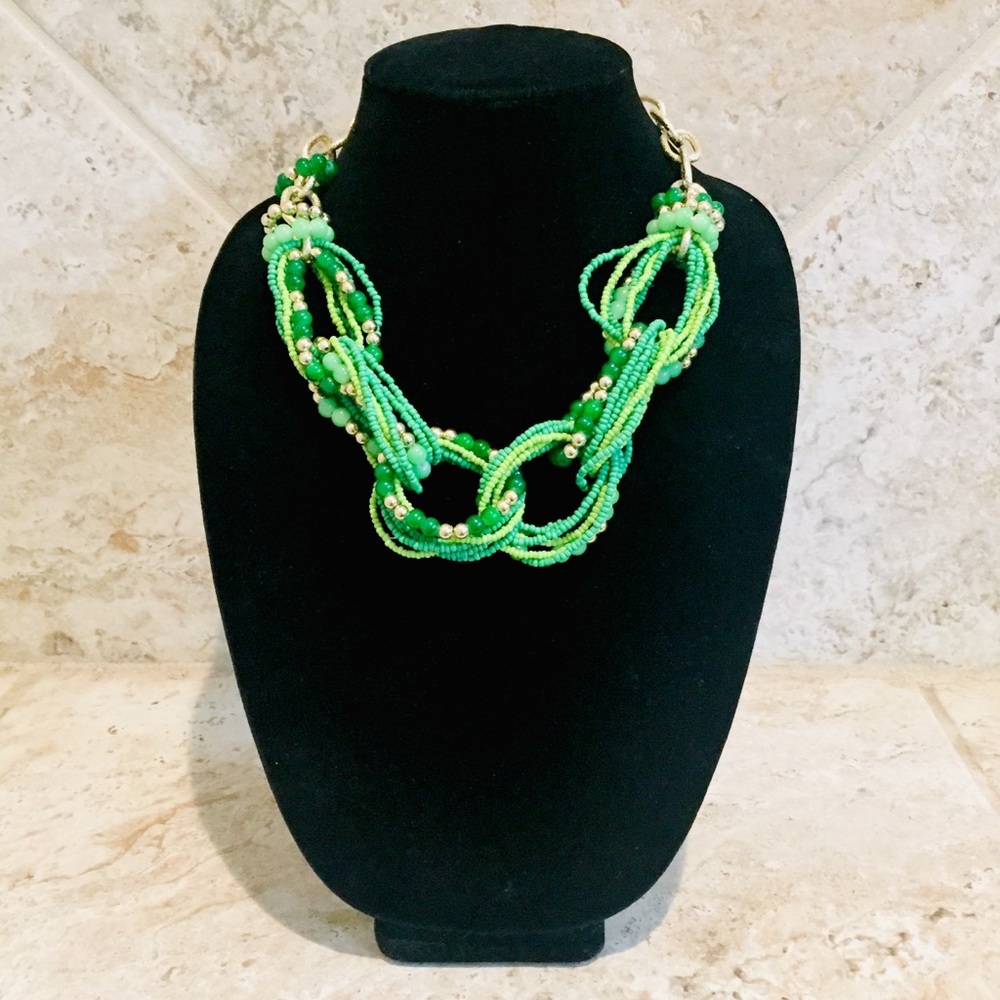 TINT Fashion Jewelry Green Beaded Chainlink Statement Necklace Set NWT  Boho